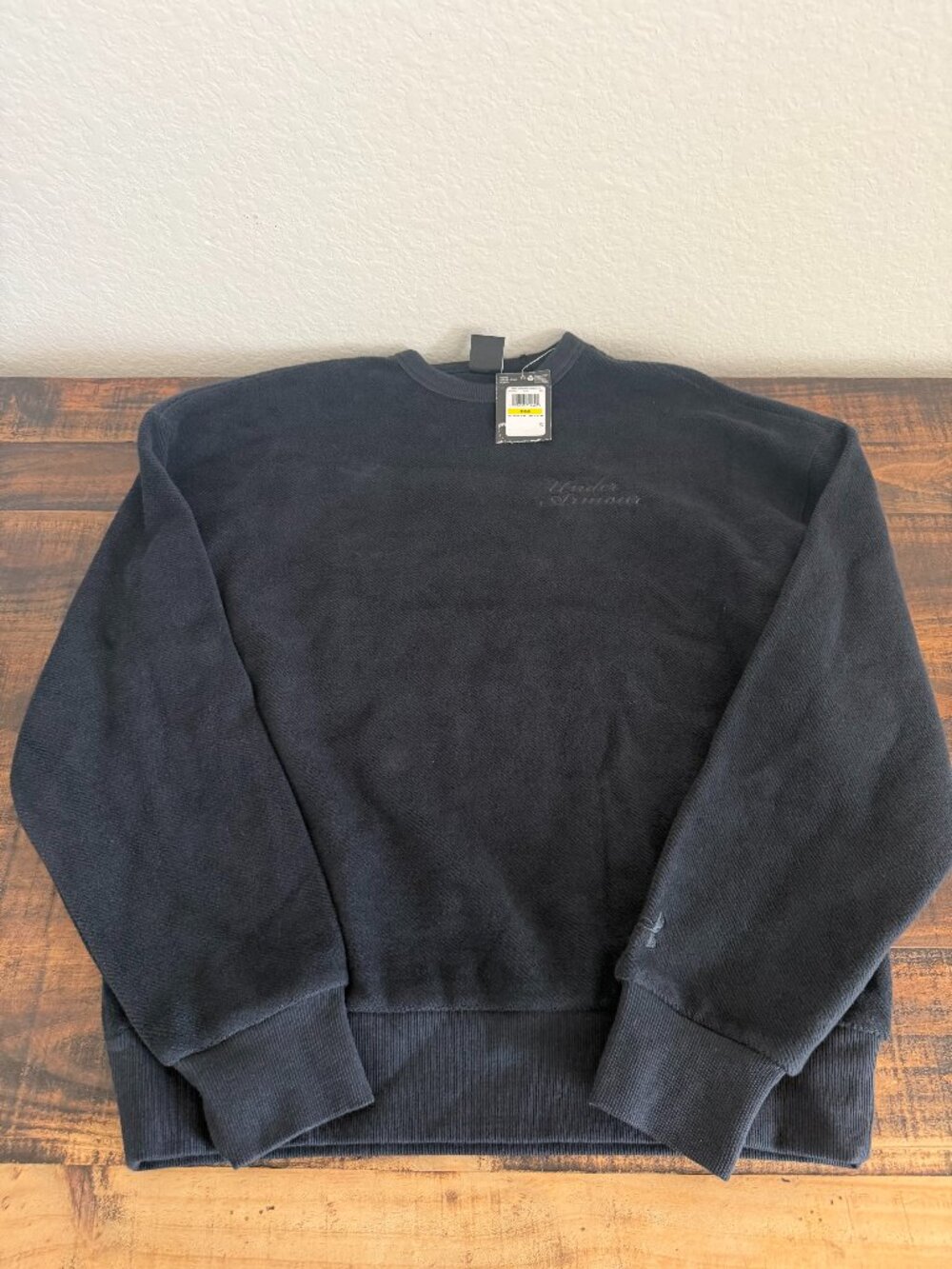 Under Armour Men's Icon Rev Terry Crew NWT Size Medium Black Sweatshirt